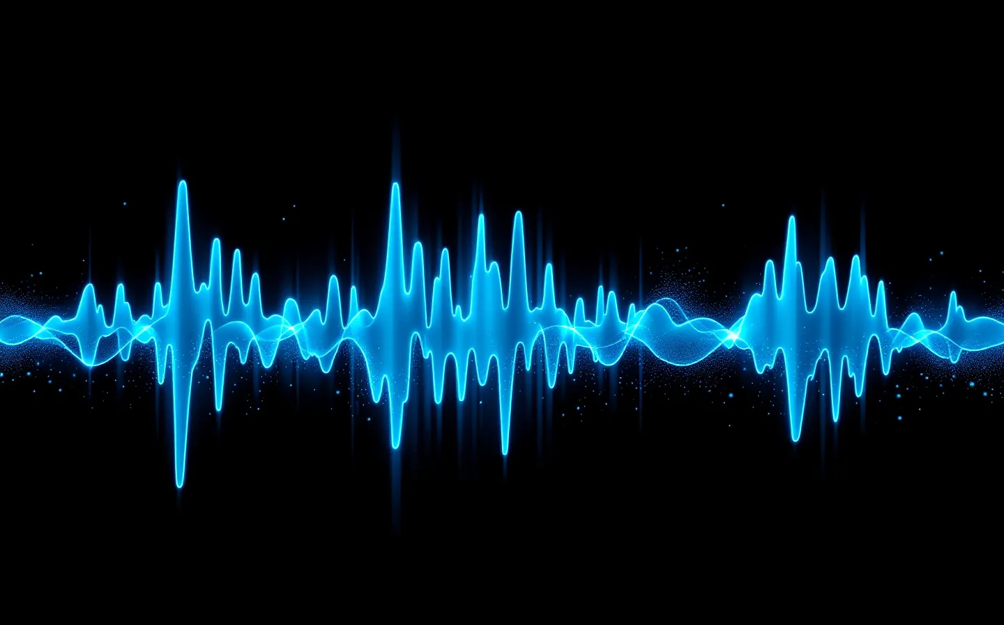 Abstract cyan EEG delta-wave trace and peptide chain on a black background